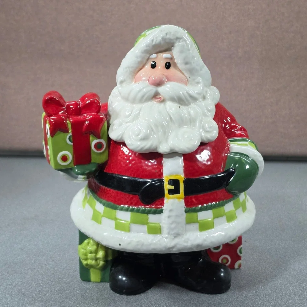 Fitz and Floyd Holiday Cheer Santa Cookie Jar Red Green Excellent Handcrafted
